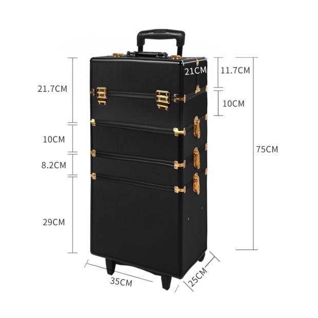 Makeup Case Professional Makeup Organiser 7 in 1 Trolley Black Gold Image 3