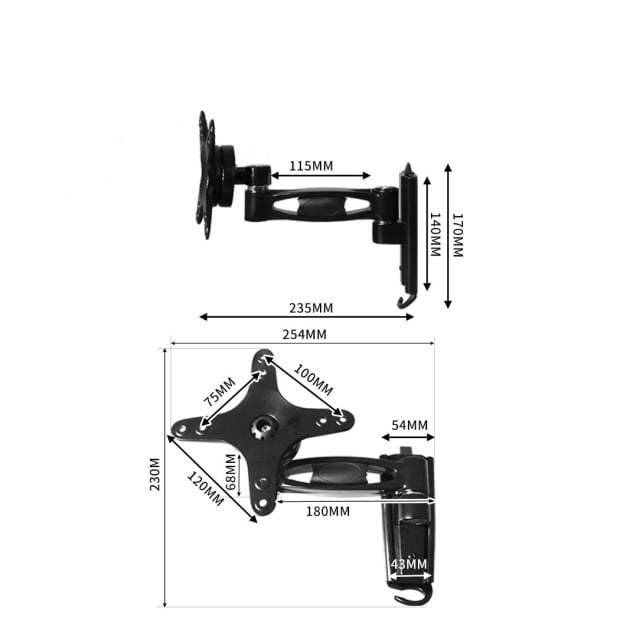 Traderight Caravan LCD TV Bracket Wall Mounted Adjustable Single Arm Image 3