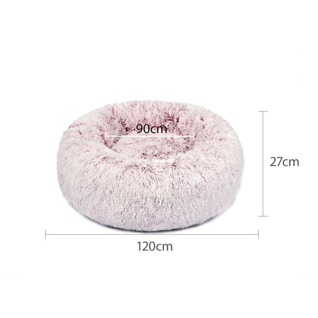 Pet Bed Cat Dog Donut Nest Calming Mat Soft Plush Kennel Pink Size XXL Image 3