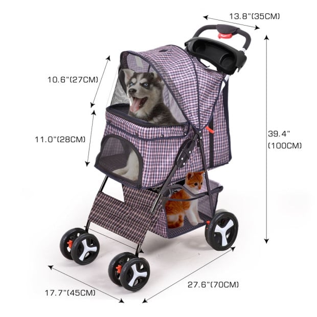 Pet Stroller 4 Wheels Dog Cage Puppy Pushchair Walk Carrier Pram Image 3