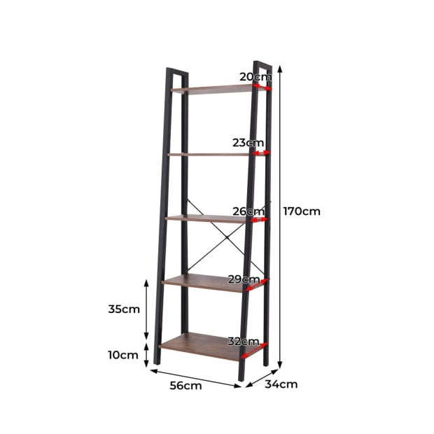 5 Tier Bookshelf Industrial Ladder Shelf Wooden Storage Display Rack Image 3