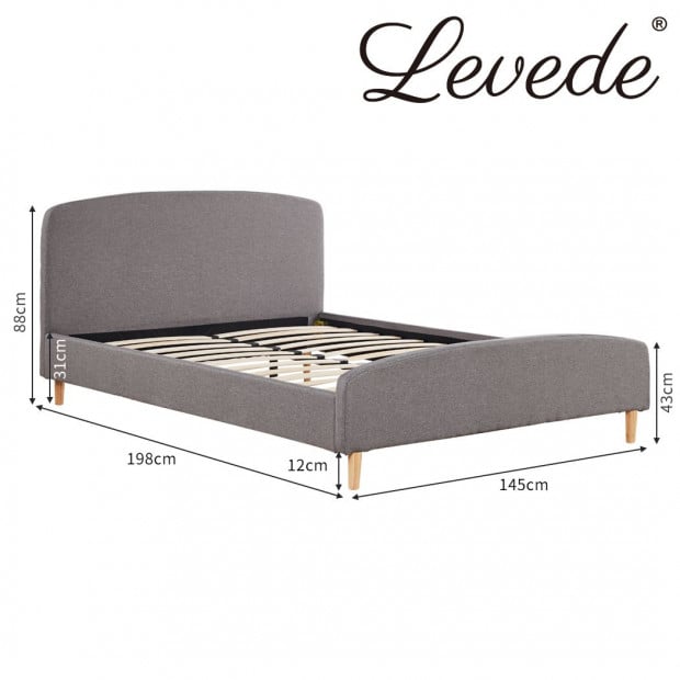 Bed Frame Queen Size Wooden Platform Linen Fabric Headboard Image 3