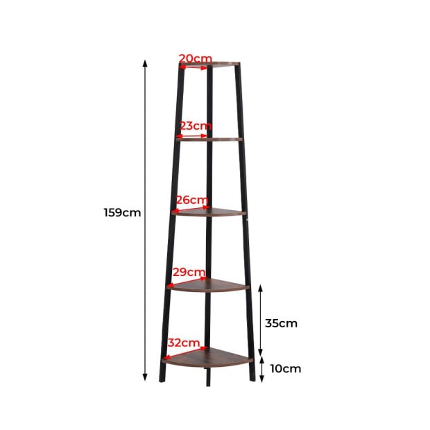 5 Tier Corner Shelf Industrial Ladder Wooden Storage Display Rack Image 3