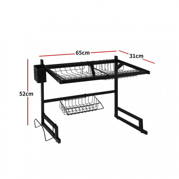 Dish Drying Rack Sink Stainless Steel Drainer Organizer 2 Tier 65CM Image 3