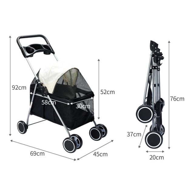 Pet Stroller Dog Pram Large Travel Pushchair Foldable Carrier Black Image 3