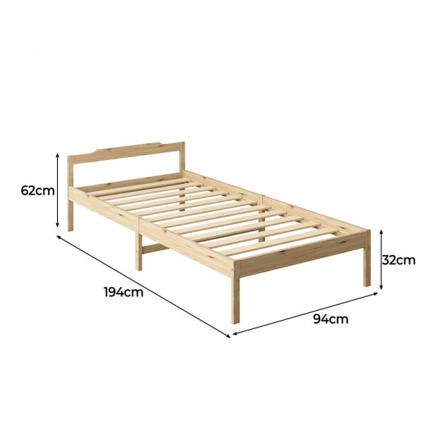 Wooden Bed Frame Single Size Base Solid Timber Pine Wood Natural Image 3