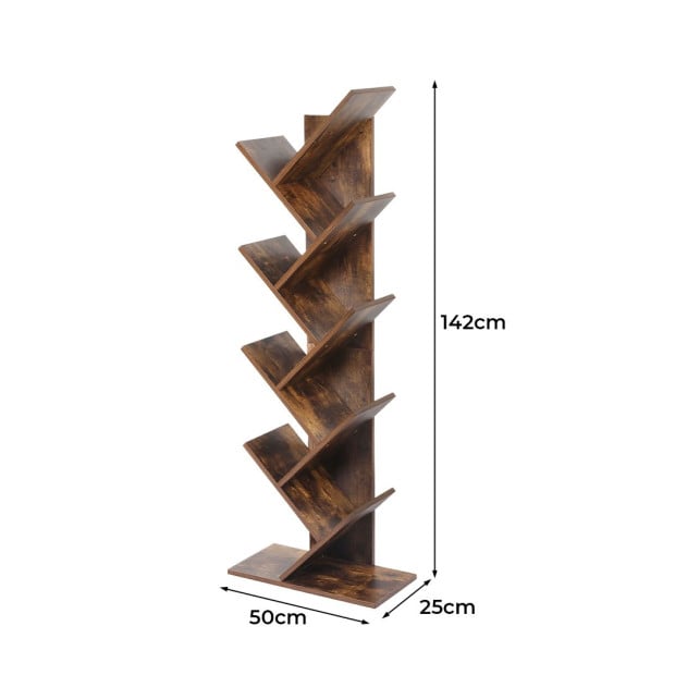 8-Tier Bookshelf Wooden Tree Bookcase Storage Home Decor Display Stand Image 3