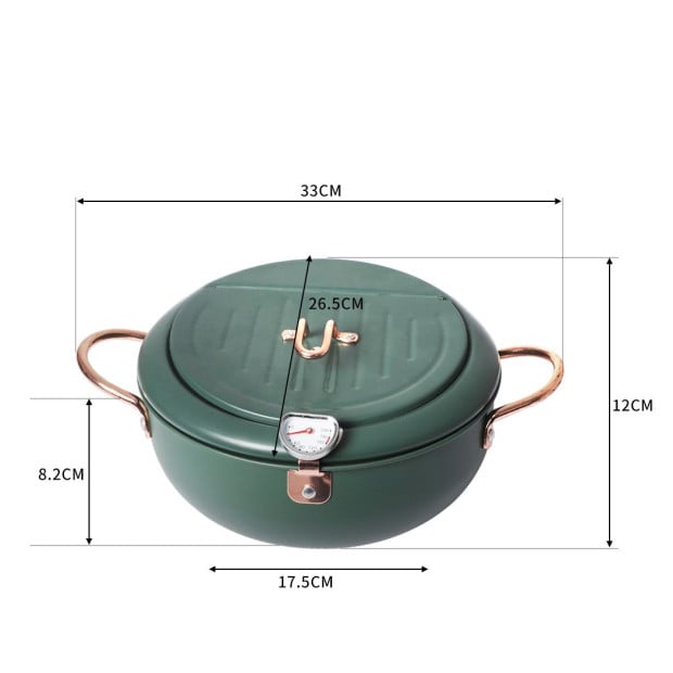 Deep Frying Pot Non-stick 24cm Tempura Fryer Pan Stainless Steel Green Image 3
