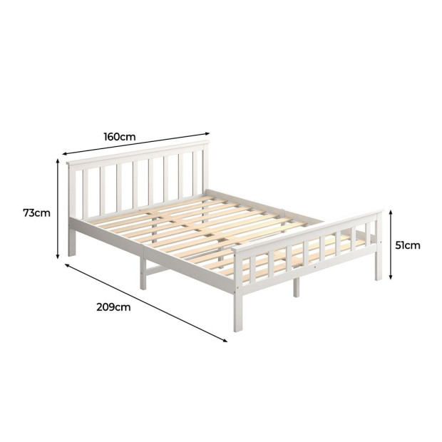 Wooden Bed Frame Queen Size Mattress Base White Image 3