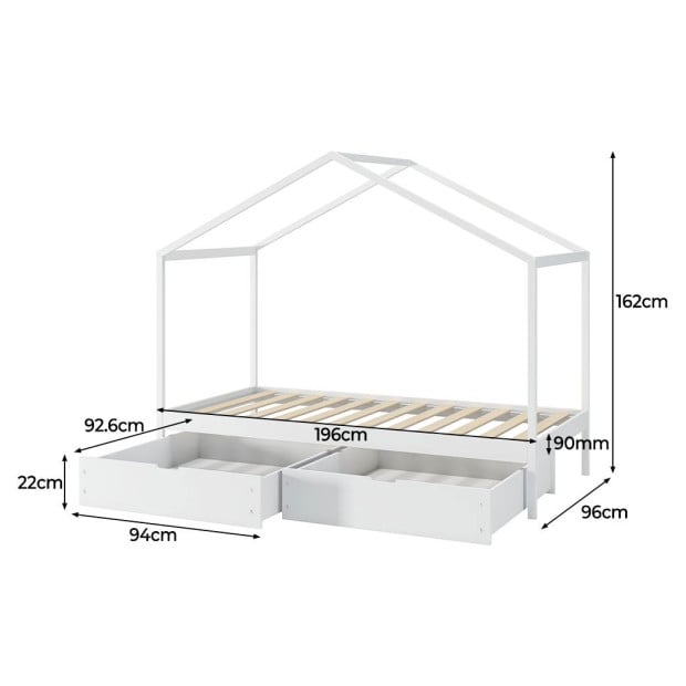 Bed Frame Wooden Single House Frame Mattress Base Storage Drawers Image 3