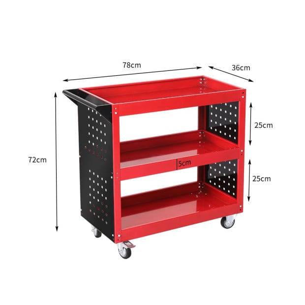 Tool Trolley Cart Workshop Storage Portable Steel Trolly Red Image 3