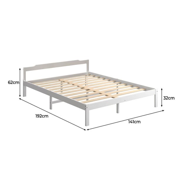 Wooden Bed Frame Double Size Mattress Base Solid White Image 3