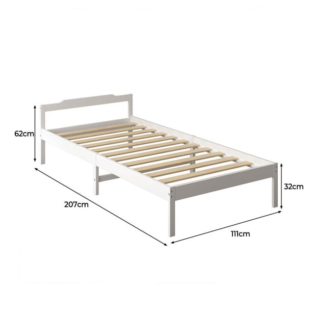Wooden Bed Frame King Single Mattress Base Solid White Image 3