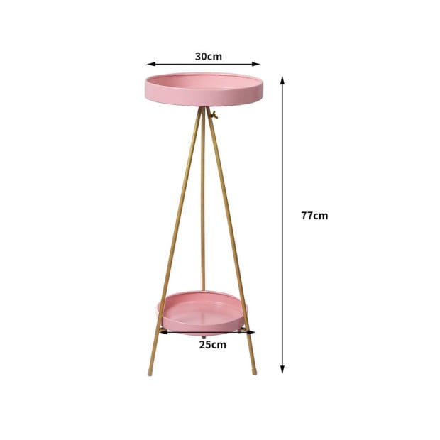 Plant Stand 2 Tiers Outdoor Indoor Metal Flower Pots Rack Garden Pink Image 3