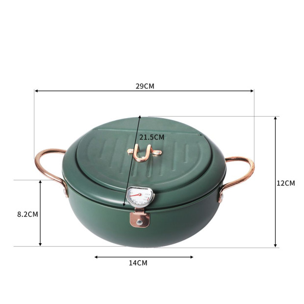Deep Frying Pot with Thermometer Non-stick Tempura Pan 20cm Green Image 3