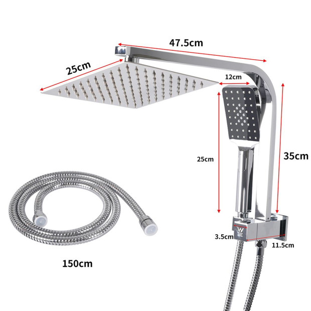 Rain Shower Head Set Silver Brass Taps Mixer Handheld High Pressure Image 3