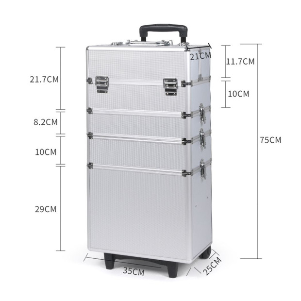 Makeup Case Professional Makeup Organiser 7 in 1 Trolley Silver Image 3