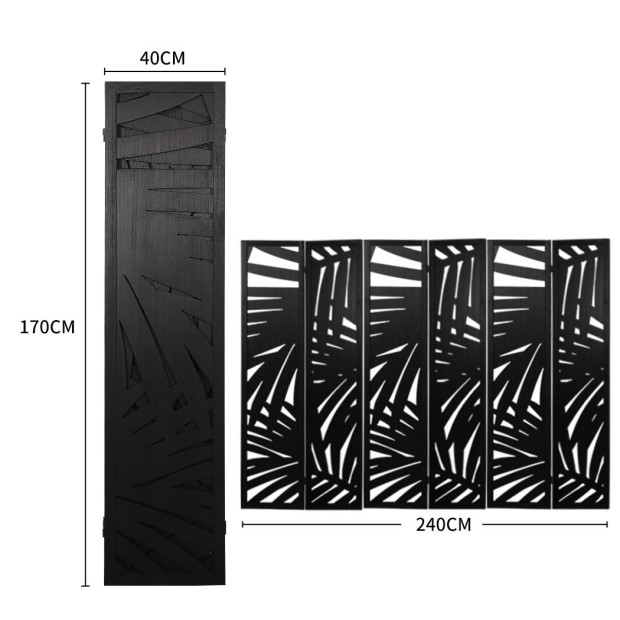 6 Panel Room Divider Folding Screen Partition Multi Sizes Wood Black Image 3