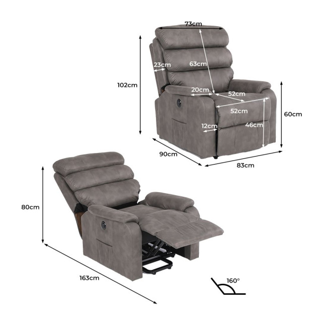Recliner Chair Electric Lift Armchair Lounge Sofa Grey USB Charge Image 3