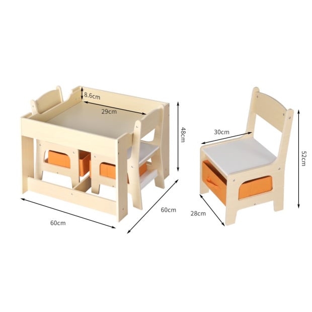 Kids Table and Chairs Set Storage Box Toys Play Desk Wooden Study Image 3