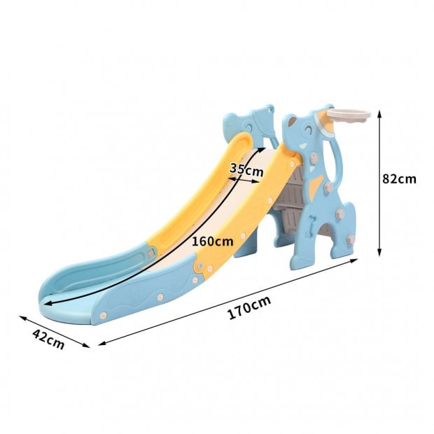 Kids Slide 160cm Basketball Hoop Activity Center Toddlers Play Blue Image 3