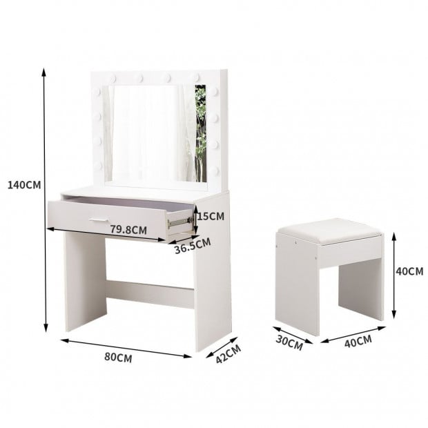 Dressing Table tool Set LED Makeup Mirror Jewellery Organizer 80x42x140 cm Image 3