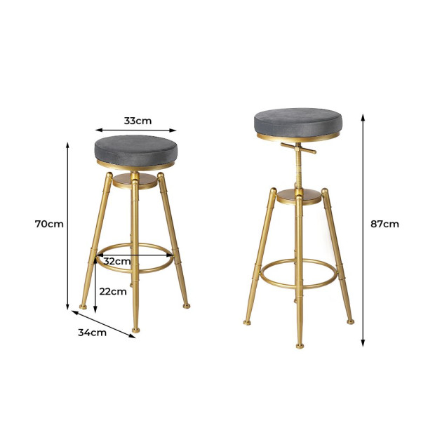 2x Bar Stools Kitchen Stool Chair Swivel Barstools Velvet Padded Seat Image 3