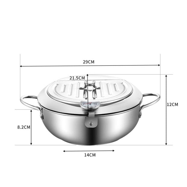 20cm Japanese Deep Frying Pot Stainless Steel Tempura Fryer Silver Image 3