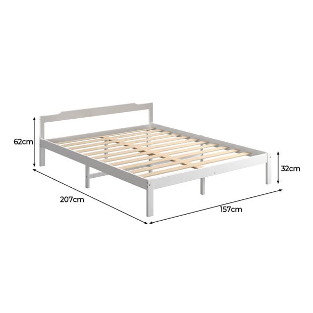 Wooden Bed Frame Queen Size Mattress Base Solid Timber Pine Wood White Image 3