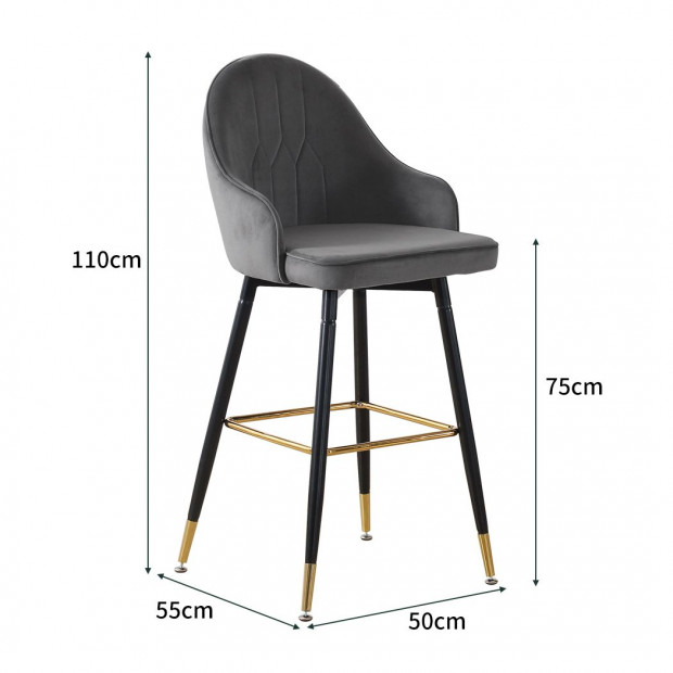 2x Bar Stools Stool Kitchen Chairs Swivel Velvet Barstools Grey Image 3