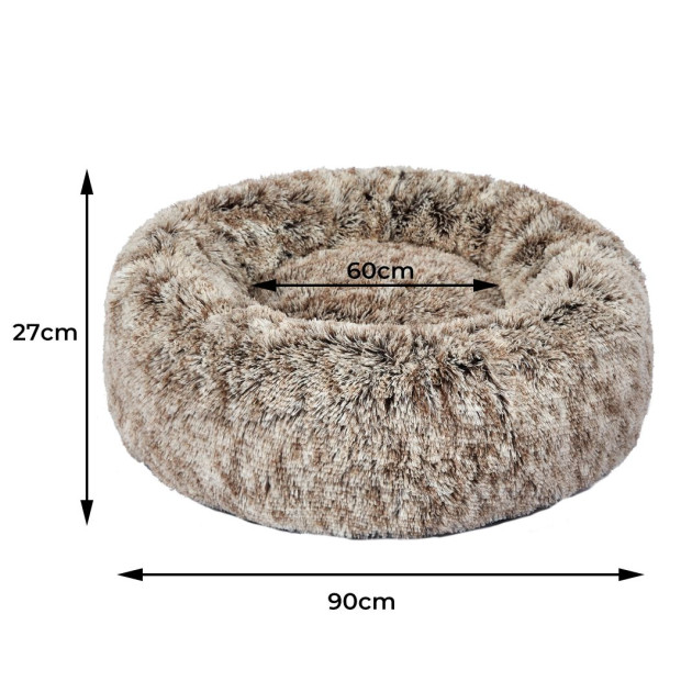 Pet Bed Cat Dog Donut Nest Calming Mat Soft Plush Kennel Brown Size L Image 3