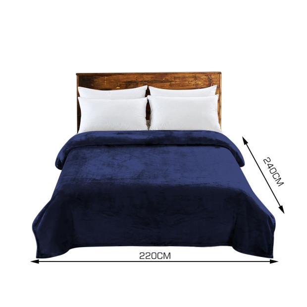 320GSM 220x240cm Ultra Soft Mink Blanket Warm Throw in Navy Colour Image 3