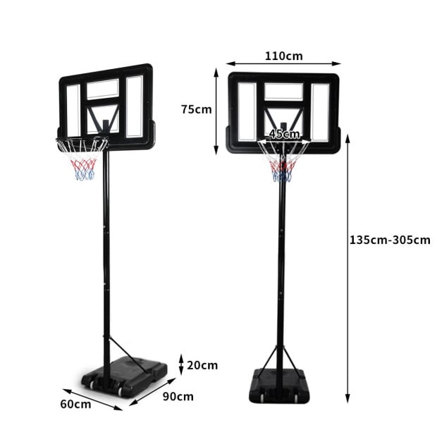 Basketball Hoop Stand System Portable 3.05M Height Adjustable Net Ring In Ground Image 2