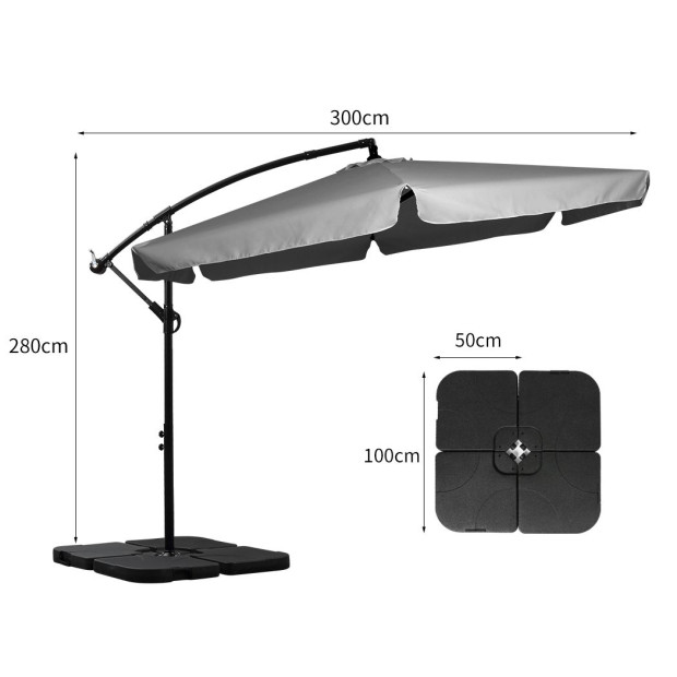 3M Patio Outdoor Umbrella Cantilever Grey With Base Stand Image 3