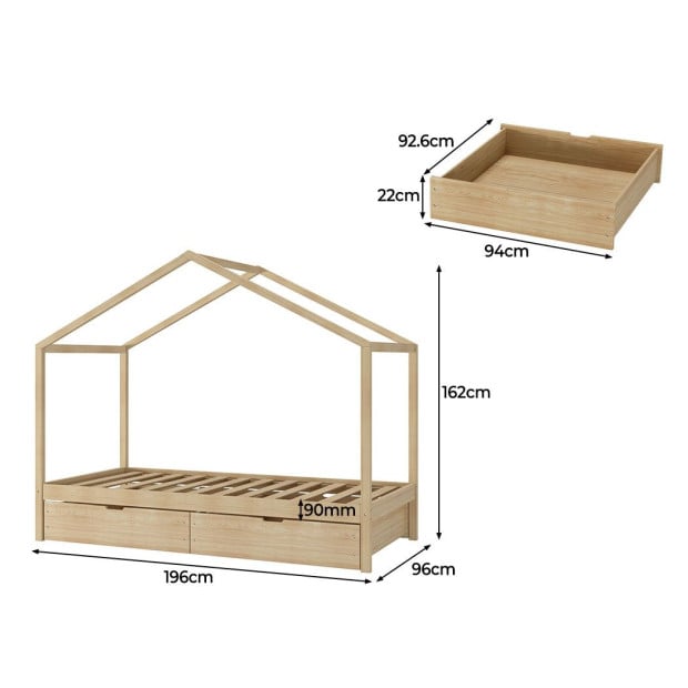 Bed Frame Wooden Single Timber Mattress Base Storage Drawers Image 3
