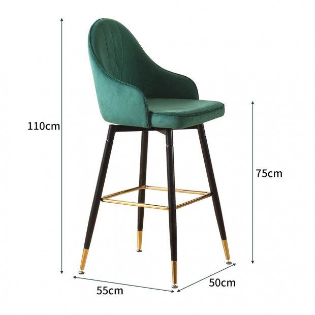 2x Bar Stools Stool Kitchen Chairs Swivel Velvet Barstools Green Image 3
