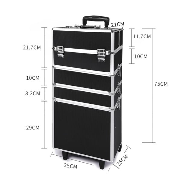 Makeup Case Professional Makeup Organiser 7 in 1 Trolley Black White Image 3