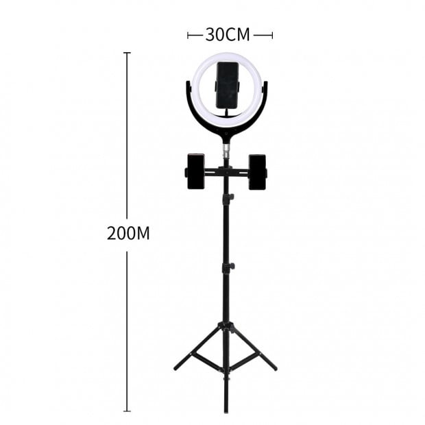 12 LED Ring Light with Tripod Stand Phone Holder Dimmable Selfie Lamp - Black Image 3