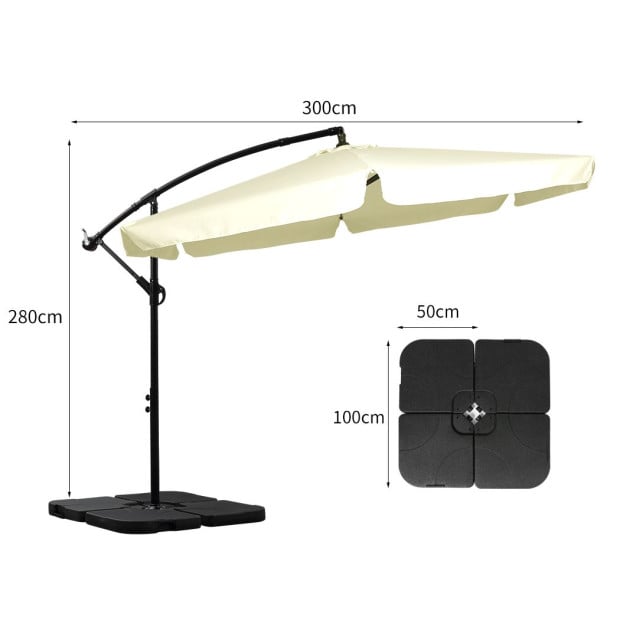 3M Patio Outdoor Umbrella Cantilever Beige With Base Stand Image 3