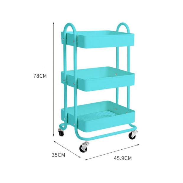 3 Tiers Kitchen Trolley Cart Steel Rack Shelf Organiser Wheels Blue Image 3