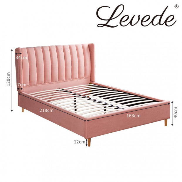 Bed Frame Velvet Base Bedhead Headboard Queen Wooden Platform Pink Image 3