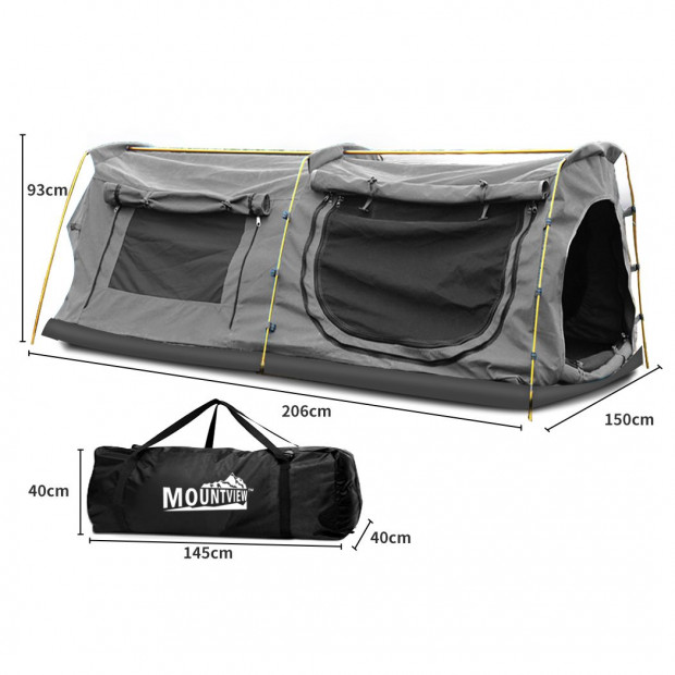 Double King Swag Camping Swags Canvas Dome Tent Hiking Mattress Grey Image 3