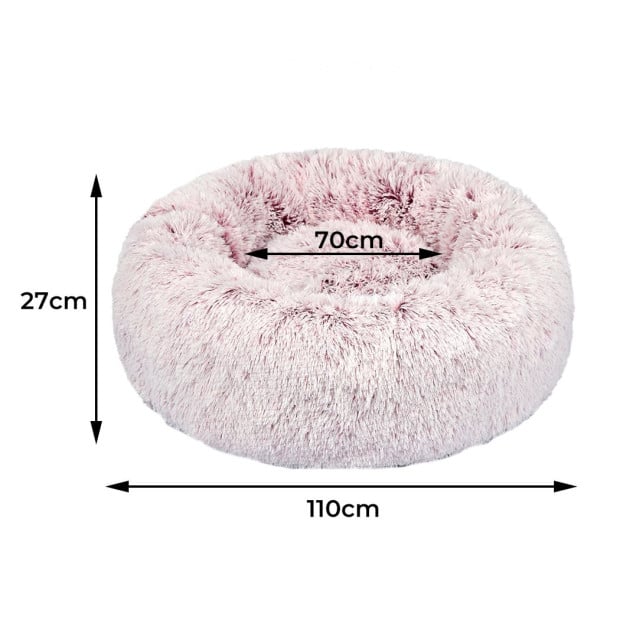 Pet Bed Cat Dog Donut Nest Calming Mat Soft Pink XL Image 3