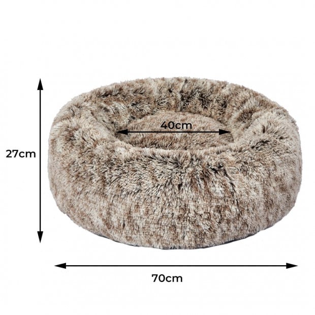 Pet Bed Cat Dog Donut Nest Calming Mat Soft Plush Kennel Coffee M Image 3