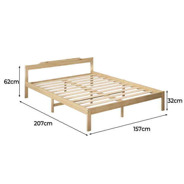 Wooden Bed Frame Queen Size Mattress Base Solid Natural Image 3