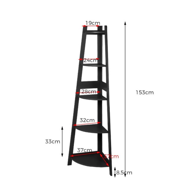 5 Tier Corner Shelf Wooden Storage Home Display Rack Plant Stand Black Image 3