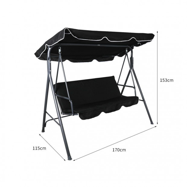 Swing Chair Hammock Outdoor Furniture Garden Canopy 3 Seater Black Image 3
