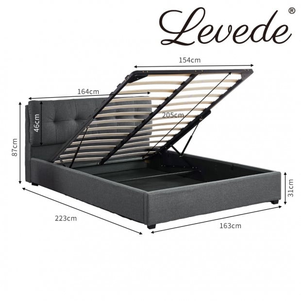 Bed Frame Queen Size Gas Lift Base Storage Wooden Platform Linen Image 3
