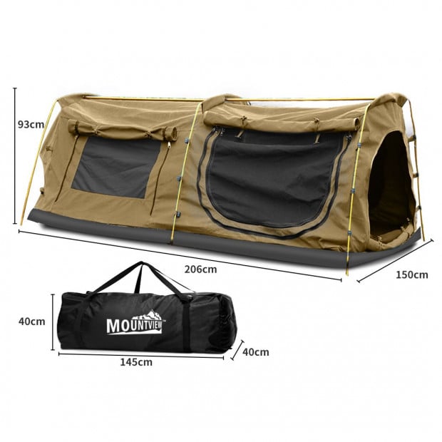 Double King Swag Camping Swags Canvas Dome Tent Hiking Mattress Khaki Image 3