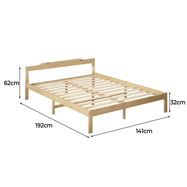 Wooden Bed Frame Double Size Mattress Base Solid Natural Image 3